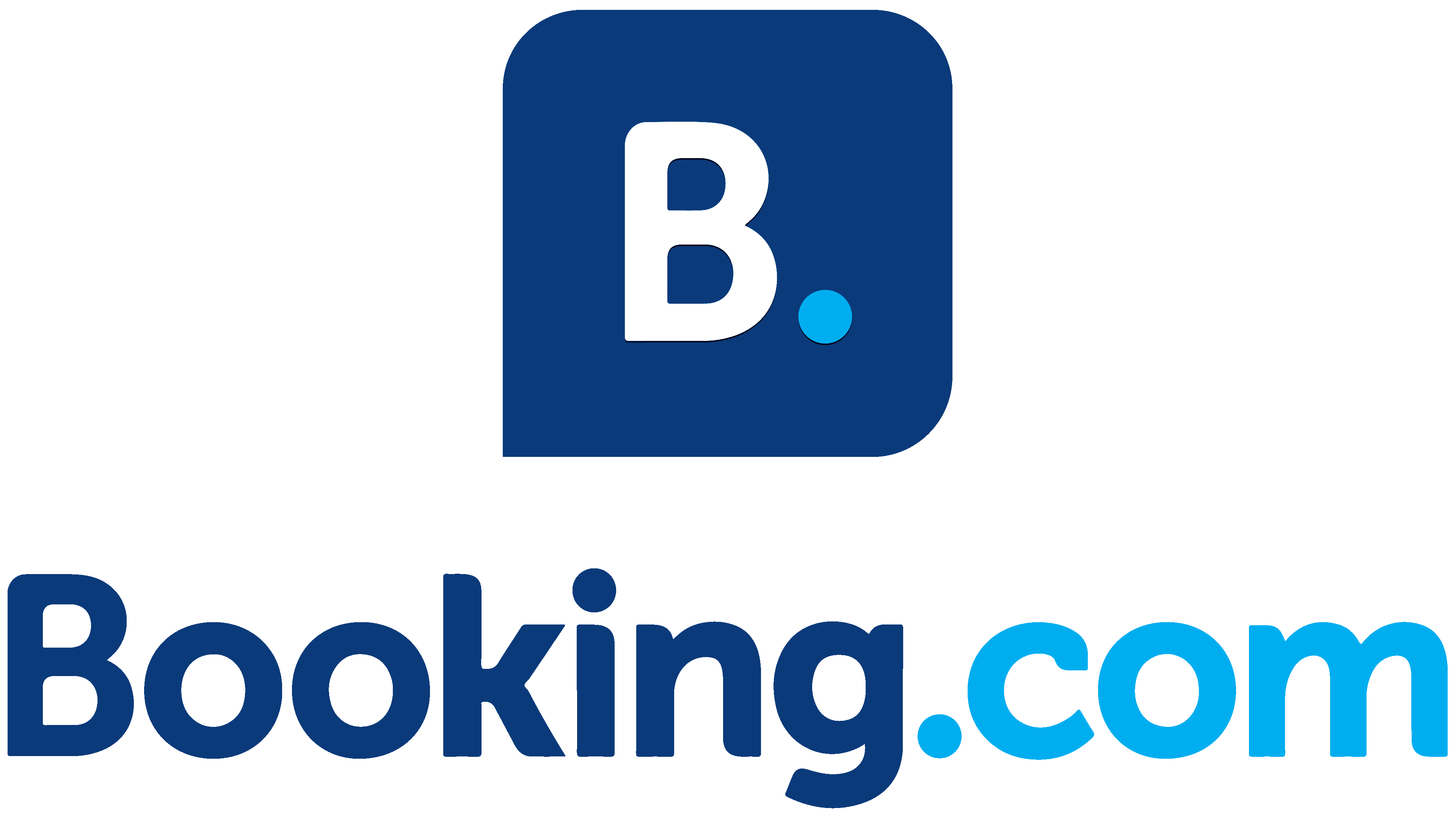 The logo of Booking.com showcases a capital "B" in a blue square above the text "Booking.com" in blue and black, reflecting its stature as a prominent short-term rental agency.